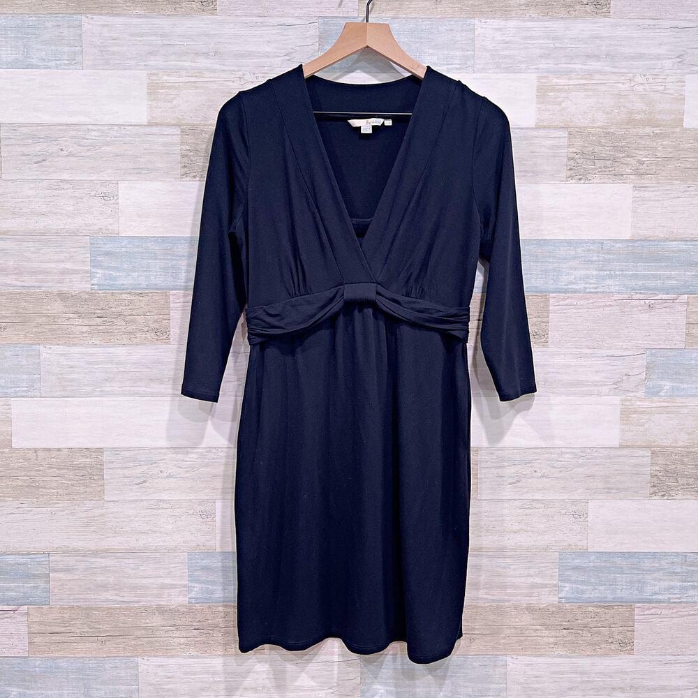 Boden Surplice Jersey Knit Dress Black Knee Length Casual Womens 10 US 14 UK